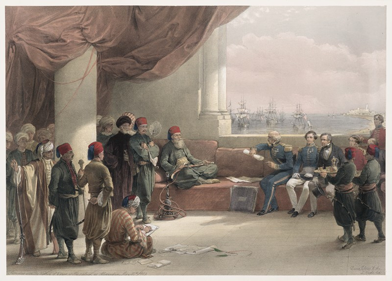 Interview with The Viceroy of Egypt, at His palace at Alexandria. May 12th, 1839. (1846-1849) reproduction of painting by Dav...