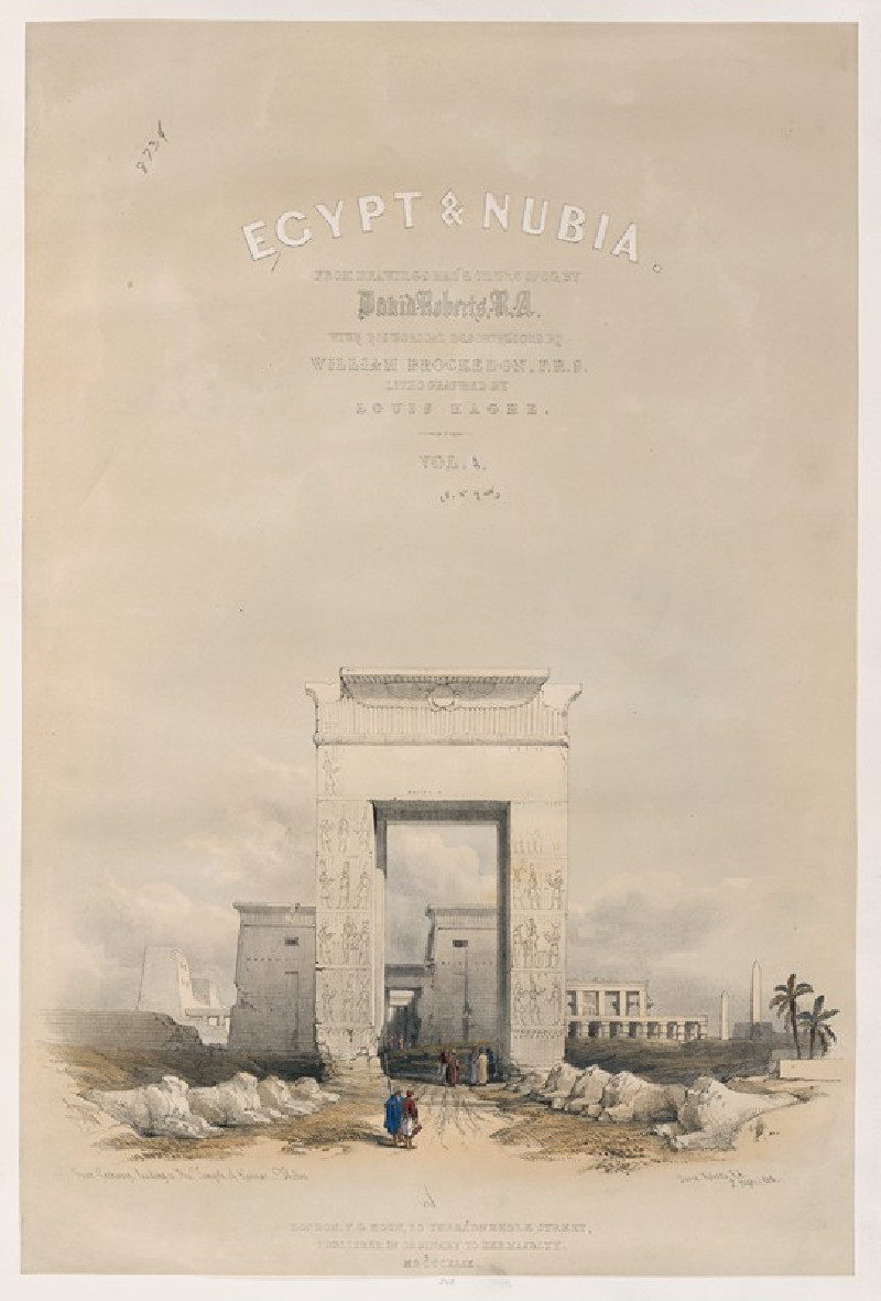 Great gateway leading to the Temple of Karnac [Karnak], Thebes. [Title vignette, vol. 2] (1846-1849) reproduction of painting...