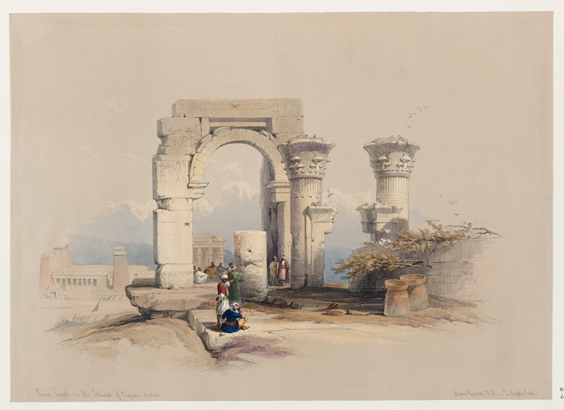 Ruins. Temple on the Island of Biggeh [Bîga, Bîjah], Nubia. (1846-1849) reproduction of painting by David Roberts. ALL GICLEE...