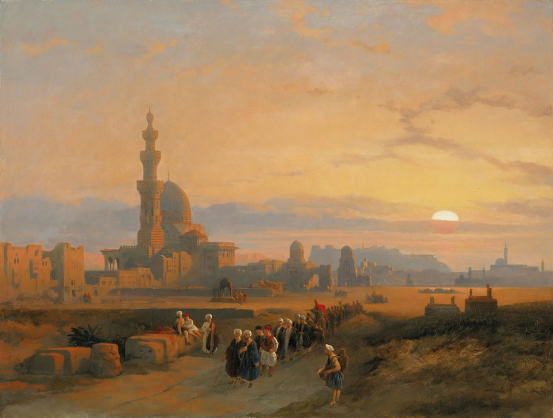 Procession before the tombs of the Caliphs, Grand Cairo (1846) reproduction of painting by David Roberts. ALL GICLEE PRINTS