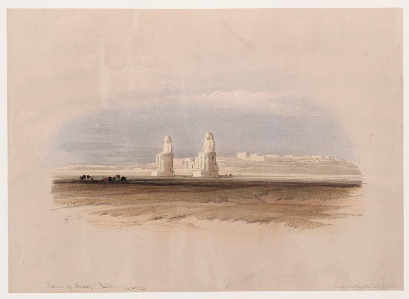 Statues of Memnon, Thebes. Dec. 4th, 1838. (1846-1849) reproduction of painting by David Roberts. ALL GICLEE PRINTS