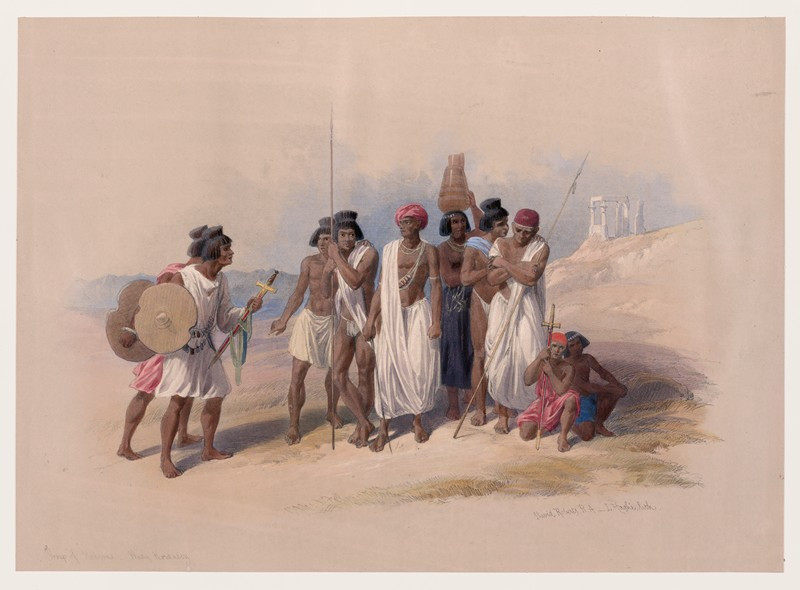 Group of Nubians, Wady Kardasey [sic] [Qirtâsî]. (1846-1849) reproduction of painting by David Roberts. ALL GICLEE PRINTS