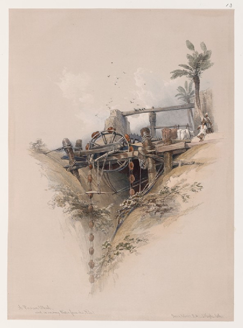 A Persian wheel, used in raising water from the Nile. (1846-1849) reproduction of painting by David Roberts. ALL GICLEE PRINTS