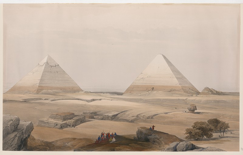 Pyramids of Geezeh [Giza]. (1846-1849) reproduction of painting by David Roberts. ALL GICLEE PRINTS