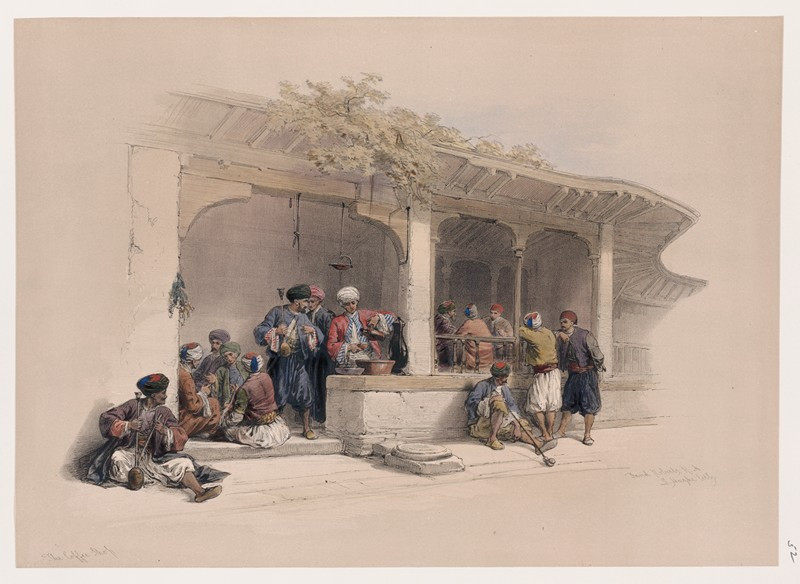 The coffee shop. (1846-1849) reproduction of painting by David Roberts. ALL GICLEE PRINTS