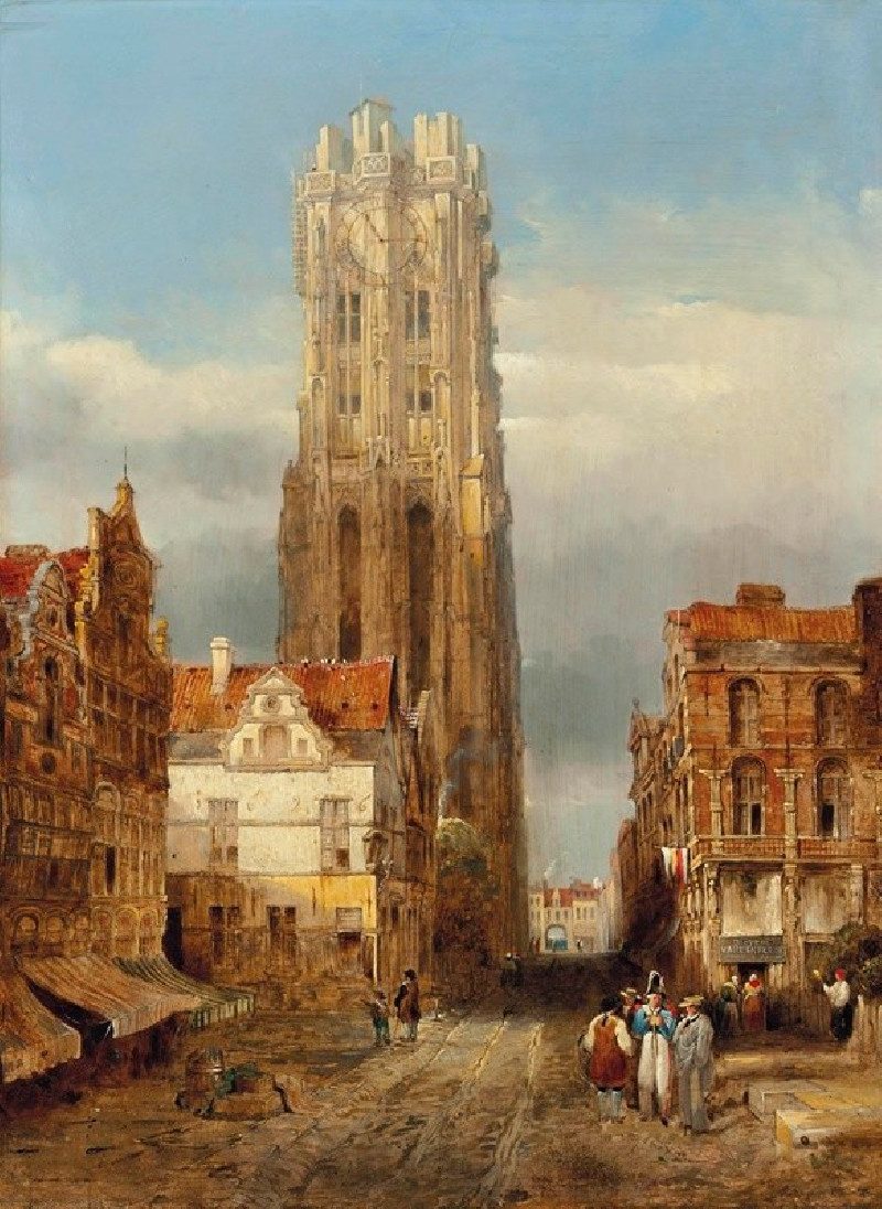 Tower of the church of St Rombouts, Mechelen reproduction of painting by David Roberts. ALL GICLEE PRINTS