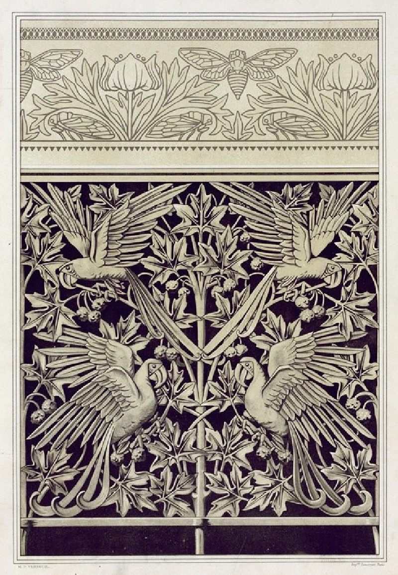 Maurice Pillard Verneuil reprodukcija Cigales et anémones, bordure de napperon. Aras et platane, fonte. (1897), VISOS REPRODU...