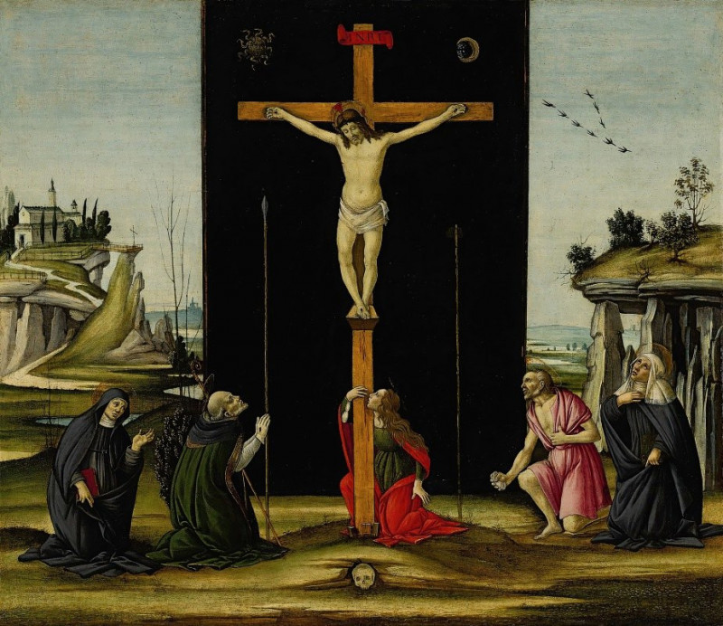 Christ on the Cross adored by Saints Monica, Augustine, Mary Magdalen, Jerome and Bridget of Sweden reproduction of painting ...