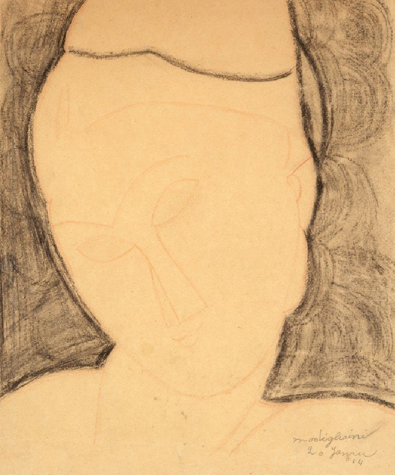 Frontaler Frauenkopf, nach links geneigt (1914) reproduction of painting by Amedeo Modigliani. ALL GICLEE PRINTS