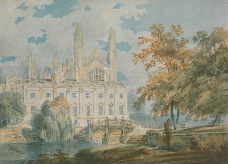 Clare Hall and King’s College Chapel, Cambridge, from the Banks of the River Cam (1793) reproduction of painting by Joseph Ma...