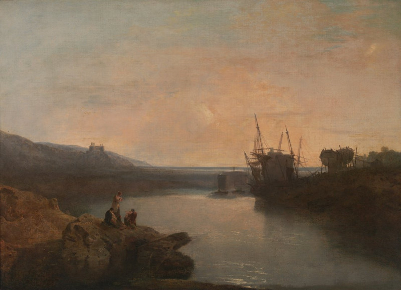 Harlech Castle, from Tygwyn Ferry, Summer’s Evening Twilight (1799) reproduction of painting by Joseph Mallord William Turner...