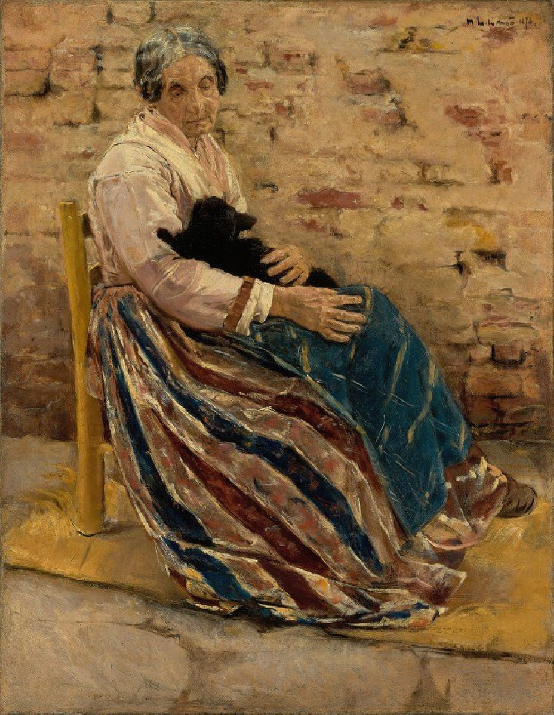 An Old Woman with Cat (1878) reproduction of painting by Max Liebermann. ALL GICLEE PRINTS