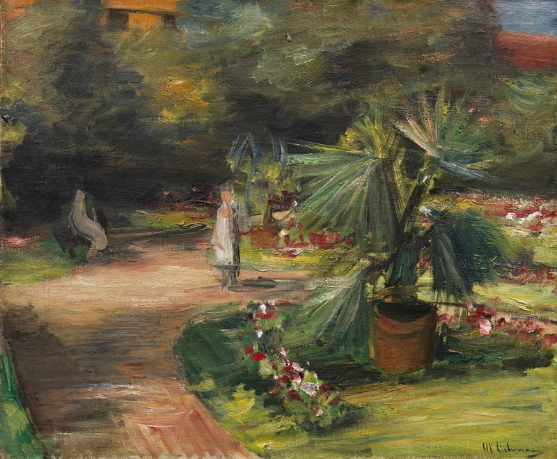 Garten mit Palme und zwei weiblichen Figuren (1908) reproduction of painting by Max Liebermann. ALL GICLEE PRINTS