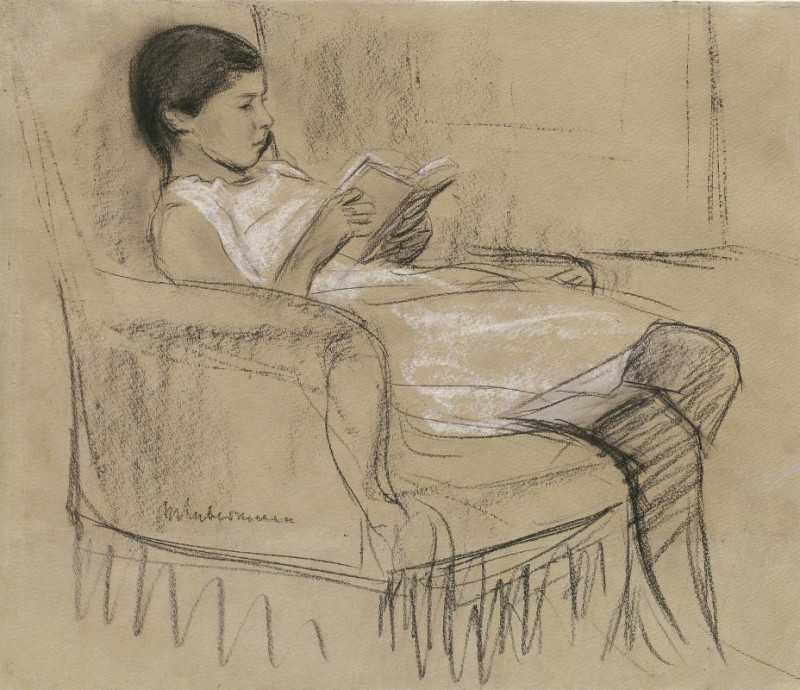 The Artist’s Daughter Käthe Reading in a Chair (1893-1895) reproduction of painting by Max Liebermann. ALL GICLEE PRINTS