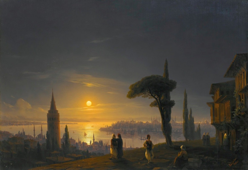 The Galata Tower By Moonlight ( 1845) reproduction of painting by Ivan Konstantinovich Aivazovsky. ALL GICLEE PRINTS