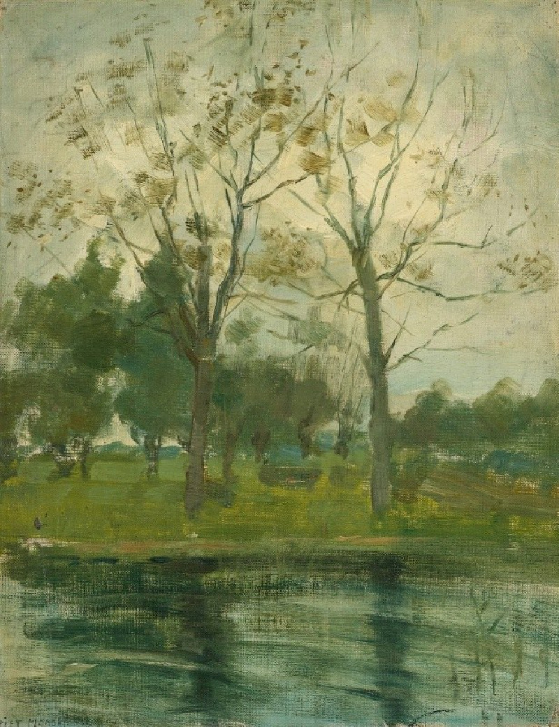 Two Trees Silhouetted Behind A Water Course (1900-02) reproduction of painting by Piet Mondrian. ALL GICLEE PRINTS