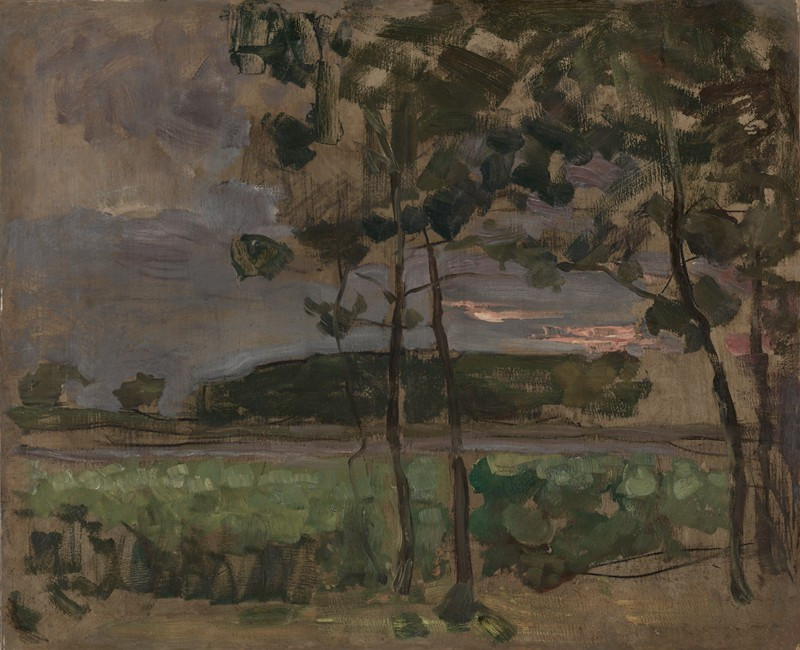 Field with Young Trees in the Foreground (c. 1907) reproduction of painting by Piet Mondrian. ALL GICLEE PRINTS