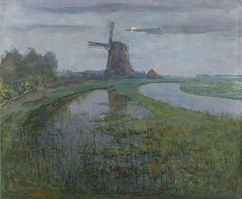 Oostzijdse Mill along the River Gein by Moonlight (c. 1903) reproduction of painting by Piet Mondrian. ALL GICLEE PRINTS