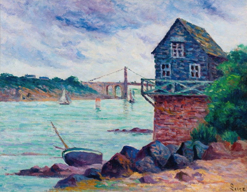 Lézardrieux, Le Pont Suspendu reproduction of painting by Maximilien Luce. ALL GICLEE PRINTS