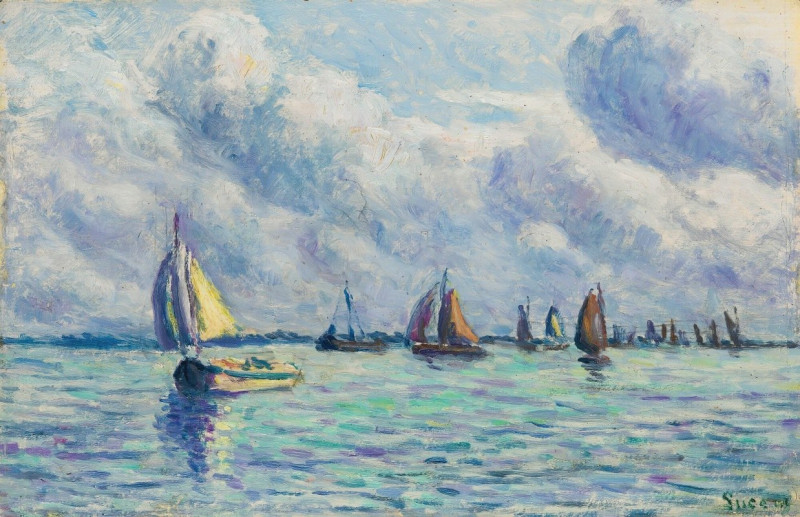 Bateaux Sur La Meuse À Rotterdam (1909) reproduction of painting by Maximilien Luce. ALL GICLEE PRINTS