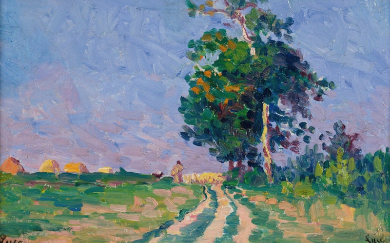 Gardien Et Son Troupeau Sur Le Chemin Aux Environs De Moulineaux (circa 1905) reproduction of painting by Maximilien Luce. AL...