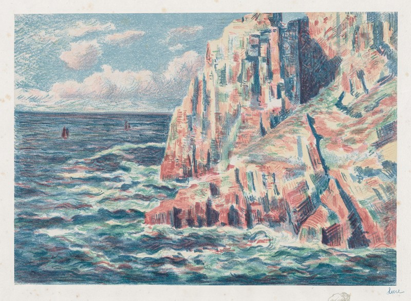 The Sea at Camaret, The Red Rocks (1895) reproduction of painting by Maximilien Luce. ALL GICLEE PRINTS