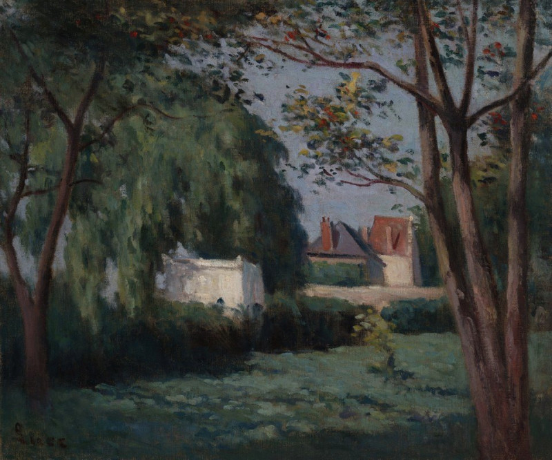 Country Scene with Three Houses and Trees (ca. 1900) reproduction of painting by Maximilien Luce. ALL GICLEE PRINTS