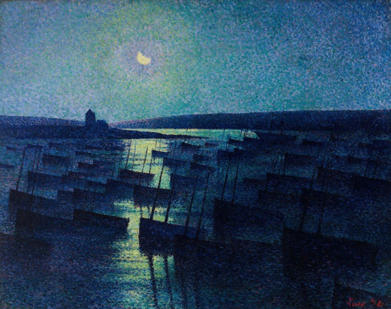 Camaret, Moonlight and Fishing Boats (1894) reproduction of painting by Maximilien Luce. ALL GICLEE PRINTS