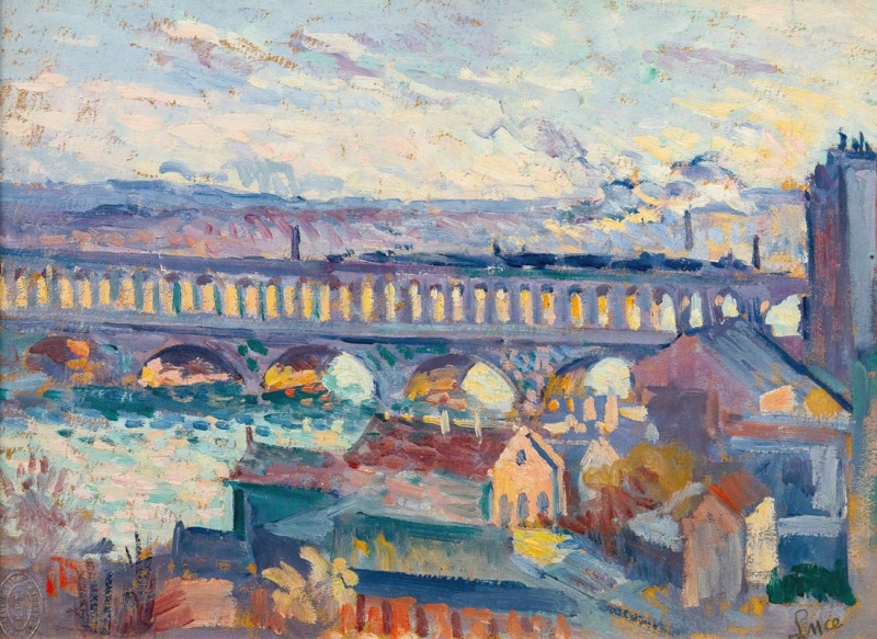 Vue Sur Le Viaduc D’auteuil (circa 1905-10) reproduction of painting by Maximilien Luce. ALL GICLEE PRINTS