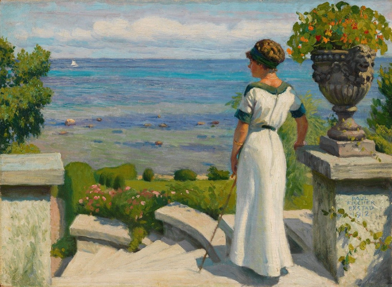 On the terrace (1912) reproduction of painting by Paul Fischer. ALL GICLEE PRINTS