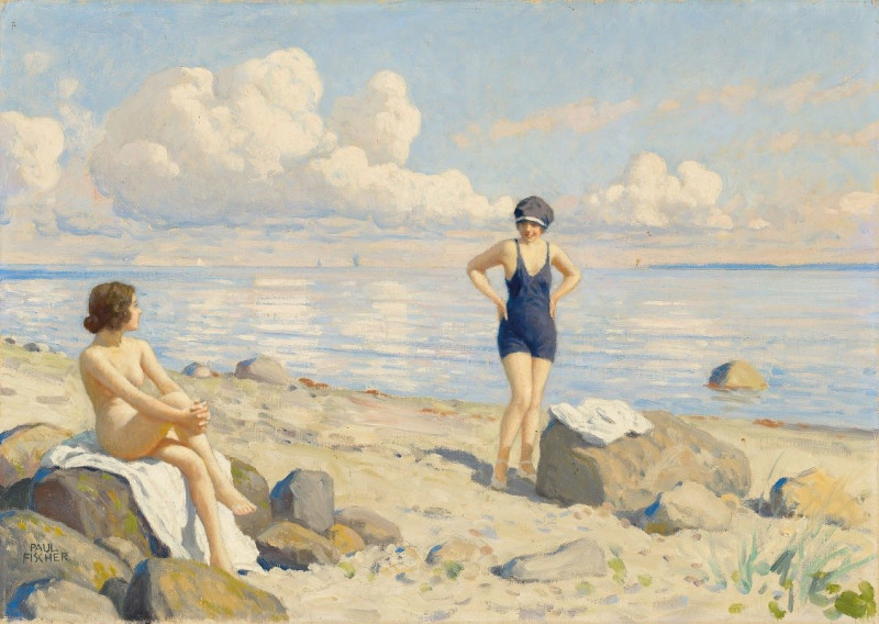 On the beach reproduction of painting by Paul Fischer. ALL GICLEE PRINTS