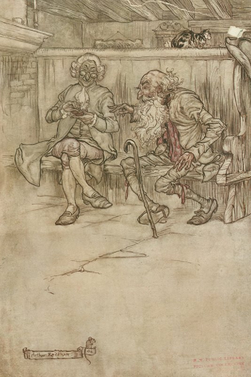 ‘He took his place once more on the bench at the inn-door’ (1910) reproduction of painting by Arthur Rackham. ALL GICLEE PRINTS