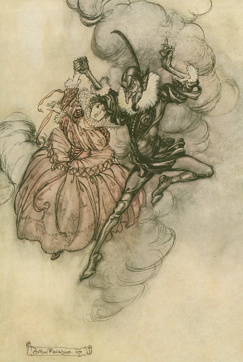 A grand pas de deux performed in the very first style by these two. (1911) reproduction of painting by Arthur Rackham. ALL GI...