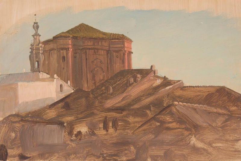 Rooftops near Sant’Andrea delle Fratte from the Pincio, Rome (late 1868 or early 1869) reproduction of painting by Frederic E...