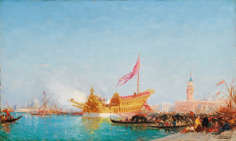 Le Bucentaure Vu Du Quai Des Esclavons, Venise reproduction of painting by Félix Ziem. ALL GICLEE PRINTS