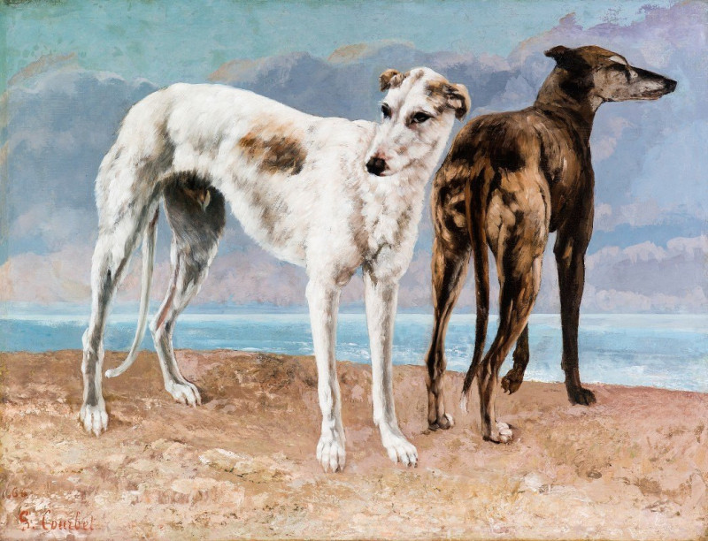 The Greyhounds of the Comte de Choiseul (1866) reproduction of painting by Gustave Courbet. ALL GICLEE PRINTS