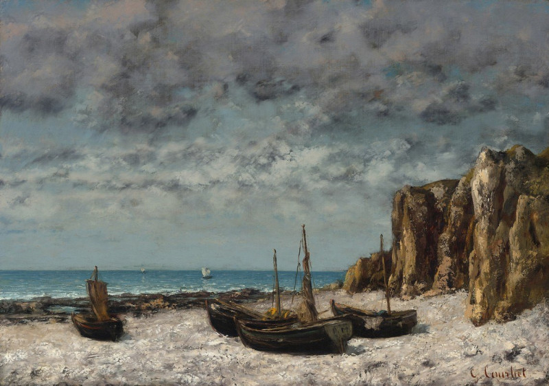 Boats on a Beach,Etretat (c. 1872-1875) reproduction of painting by Gustave Courbet. ALL GICLEE PRINTS