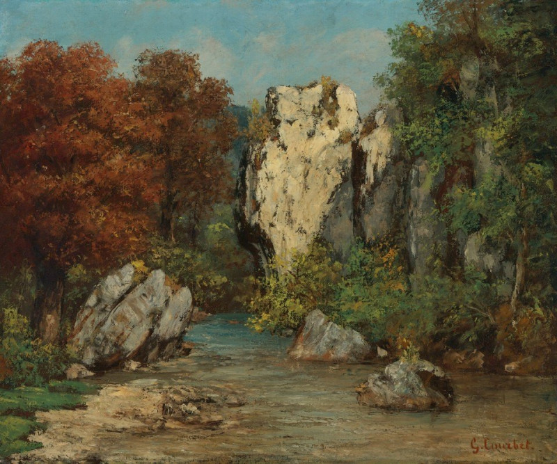 Paysage Au Ruisseau Et Au Rocher reproduction of painting by Gustave Courbet. ALL GICLEE PRINTS