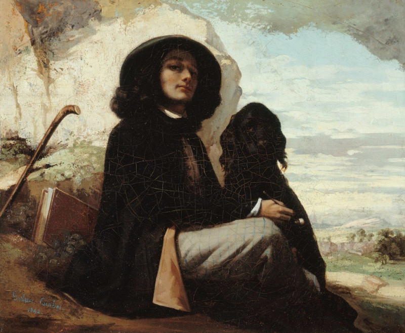 Autoportrait dit Courbet au chien noir (1842-1844) reproduction of painting by Gustave Courbet. ALL GICLEE PRINTS