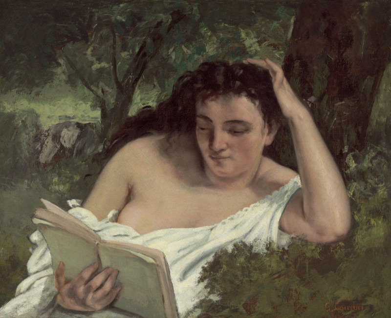 A Young Woman Reading (c. 1866-1868) reproduction of painting by Gustave Courbet. ALL GICLEE PRINTS