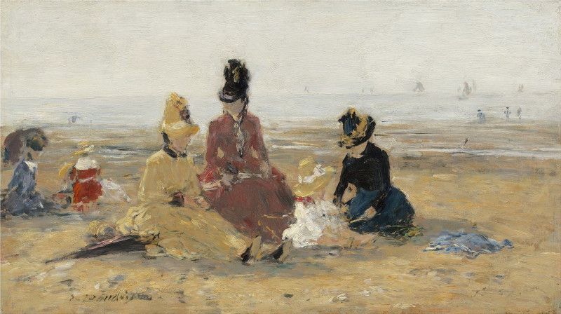 On the Beach,Trouville (1887) reproduction of painting by Eugène Boudin. ALL GICLEE PRINTS