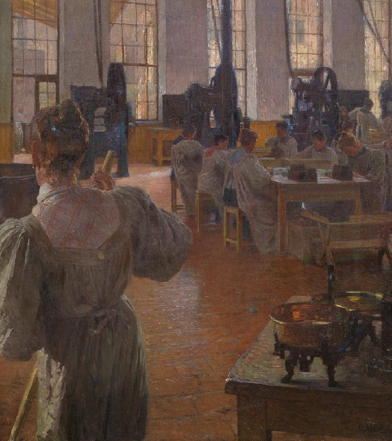 In der Kaffeemittelfabrik (1900) reproduction of painting by Carl Moll. ALL GICLEE PRINTS