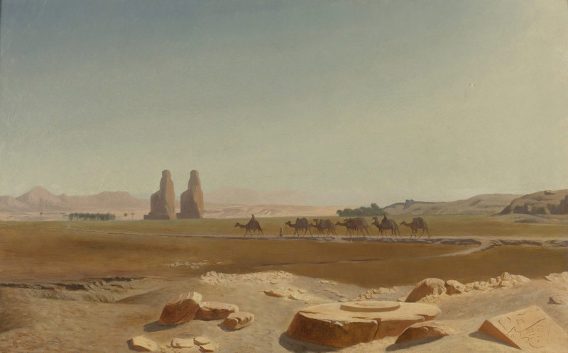 Caravan Passing The Colossi Of Memnon, Thebes reproduction of painting by Jean-Léon Gérôme. ALL GICLEE PRINTS