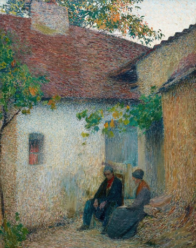 Couple en conversation devant la ferme reproduction of painting by Henri Martin. ALL GICLEE PRINTS