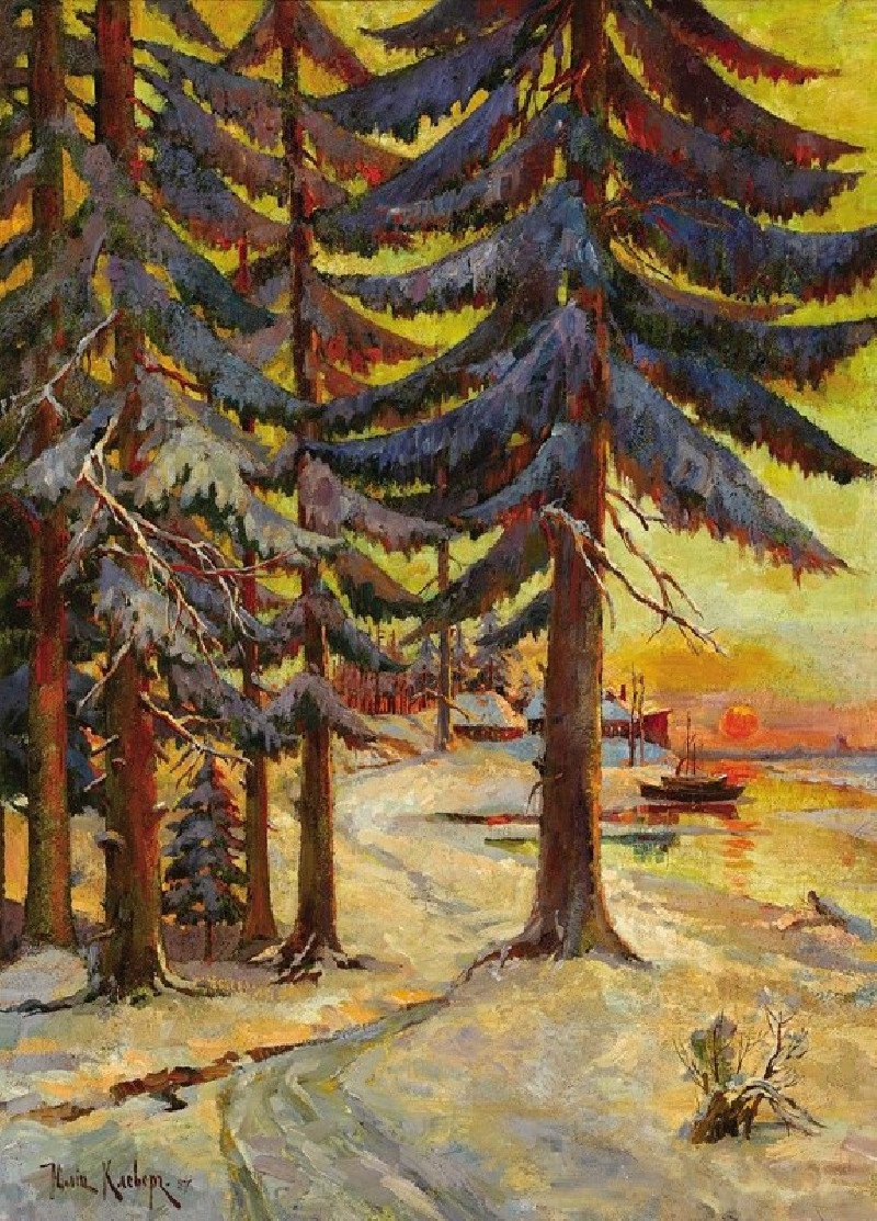 Winter Evening on the Lake (1887) reproduction of painting by Julius Sergius Klever. ALL GICLEE PRINTS