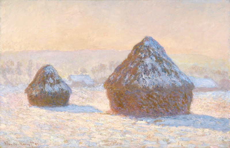 Oscar-Claude Monet reprodukcija Wheatstacks, Snow Effect, Morning (1891), VISOS REPRODUKCIJOS , paveikslai, reprodukcijos int...