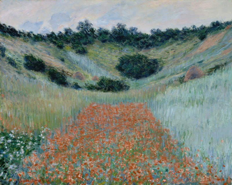 Poppy Field in a Hollow near Giverny (1885) reproduction of painting by Oscar-Claude Monet. ALL GICLEE PRINTS