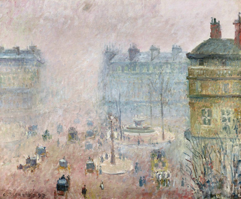 Place du Theatre Francais,Fog Effect (1897) reproduction of painting by Camille Pissarro. ALL GICLEE PRINTS