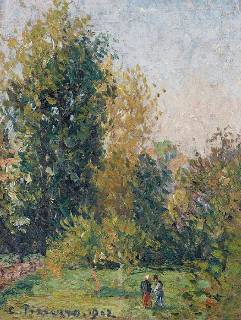 Paysage Avec Deux Personnages, Éragny, Automne (1902) reproduction of painting by Camille Pissarro. ALL GICLEE PRINTS