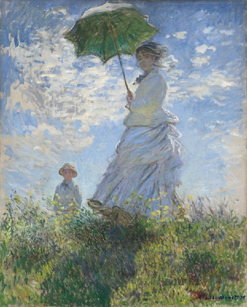 Oscar-Claude Monet reprodukcija Woman with a Parasol – Madame Monet and Her Son (1875), VISOS REPRODUKCIJOS , paveikslai, rep...